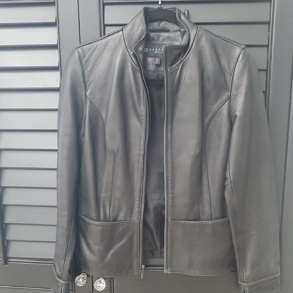 Kenneth Cole Reaction Black Leather Zip Jacket